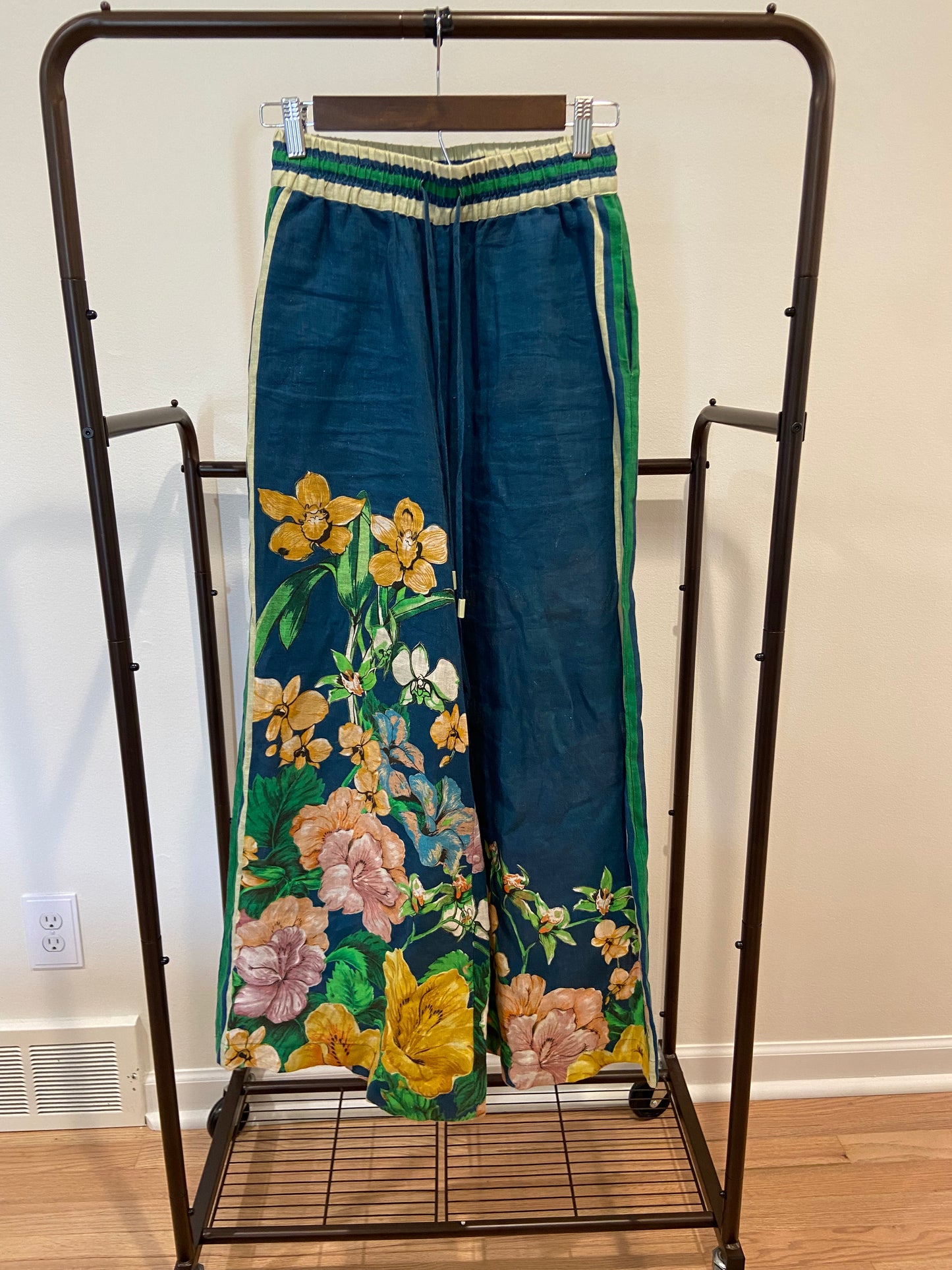 Alemais Lyla Floral Wide-Leg Linen Pants size 2