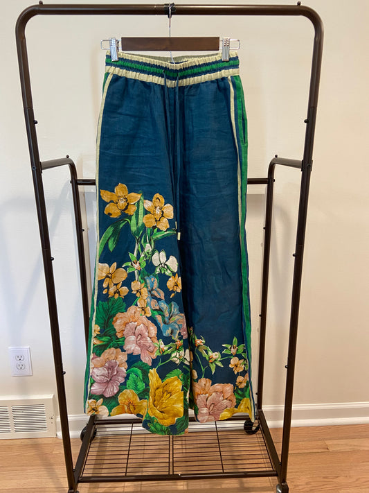 Alemais Lyla Floral Wide-Leg Linen Pants size 2