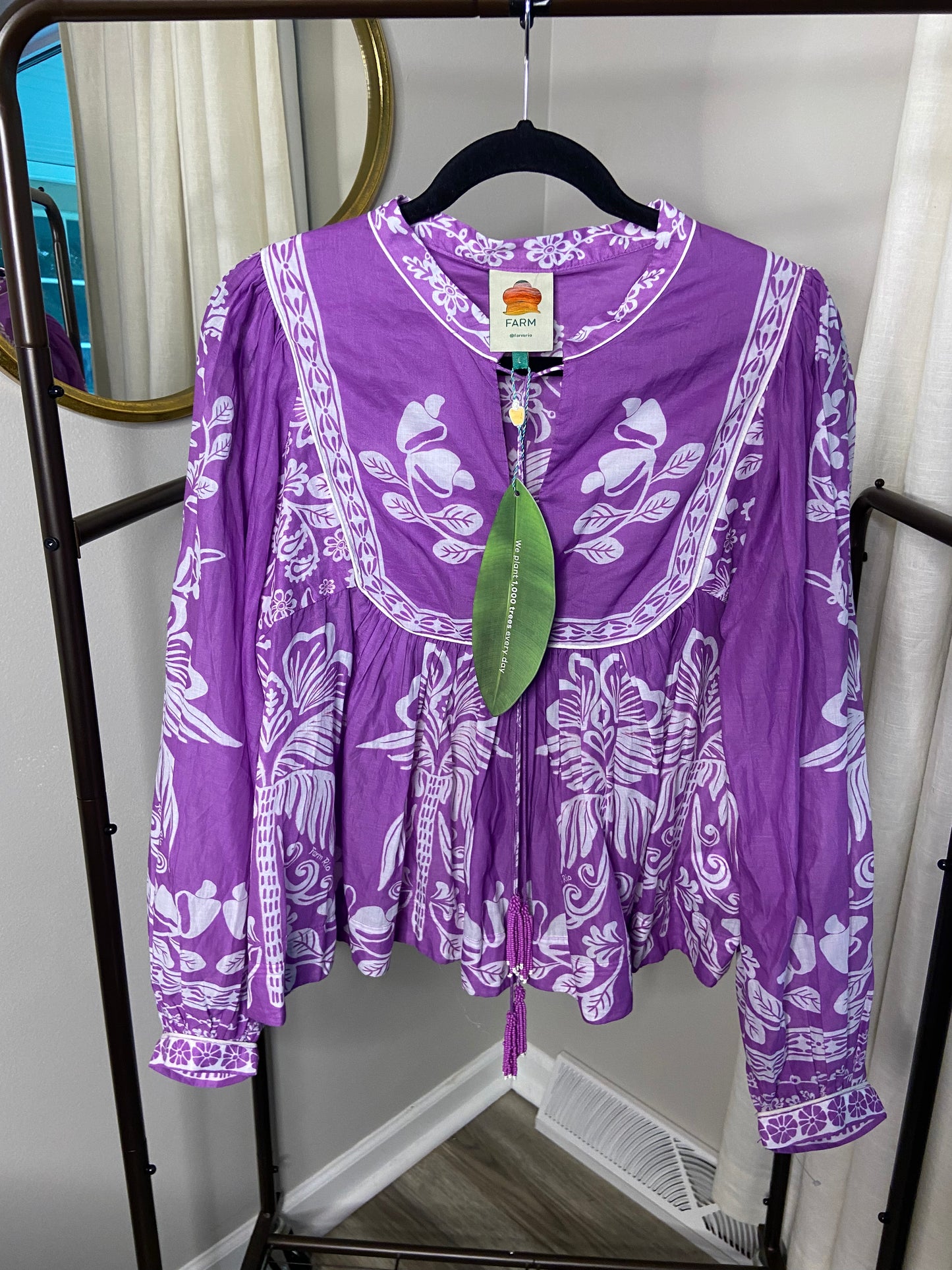 Farm Rio Sweet Garden Lilac Blouse size L