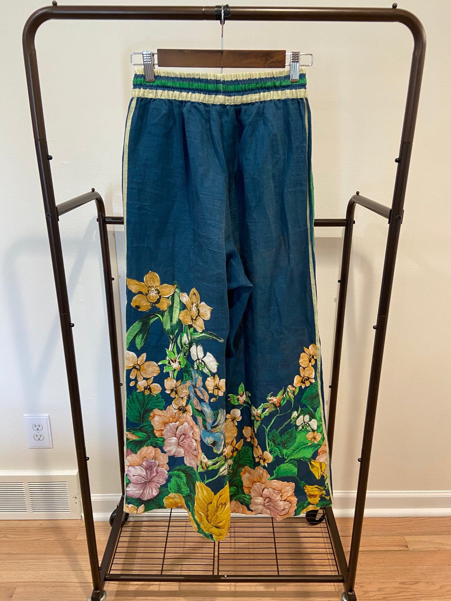 Alemais Lyla Floral Wide-Leg Linen Pants size 2