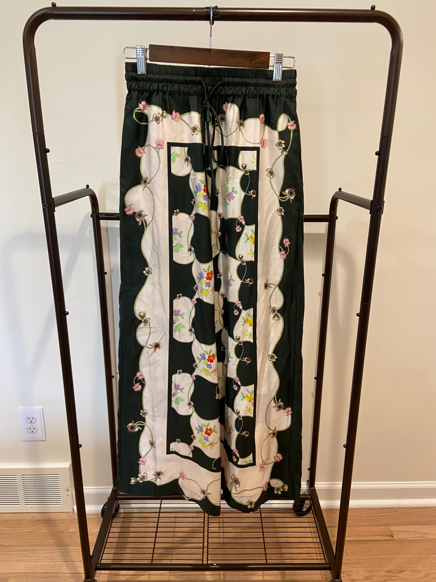 Alemais Venus Printed Silk-Twill Wide-Leg Pants size 4