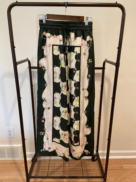 Alemais Venus Printed Silk-Twill Wide-Leg Pants size 4