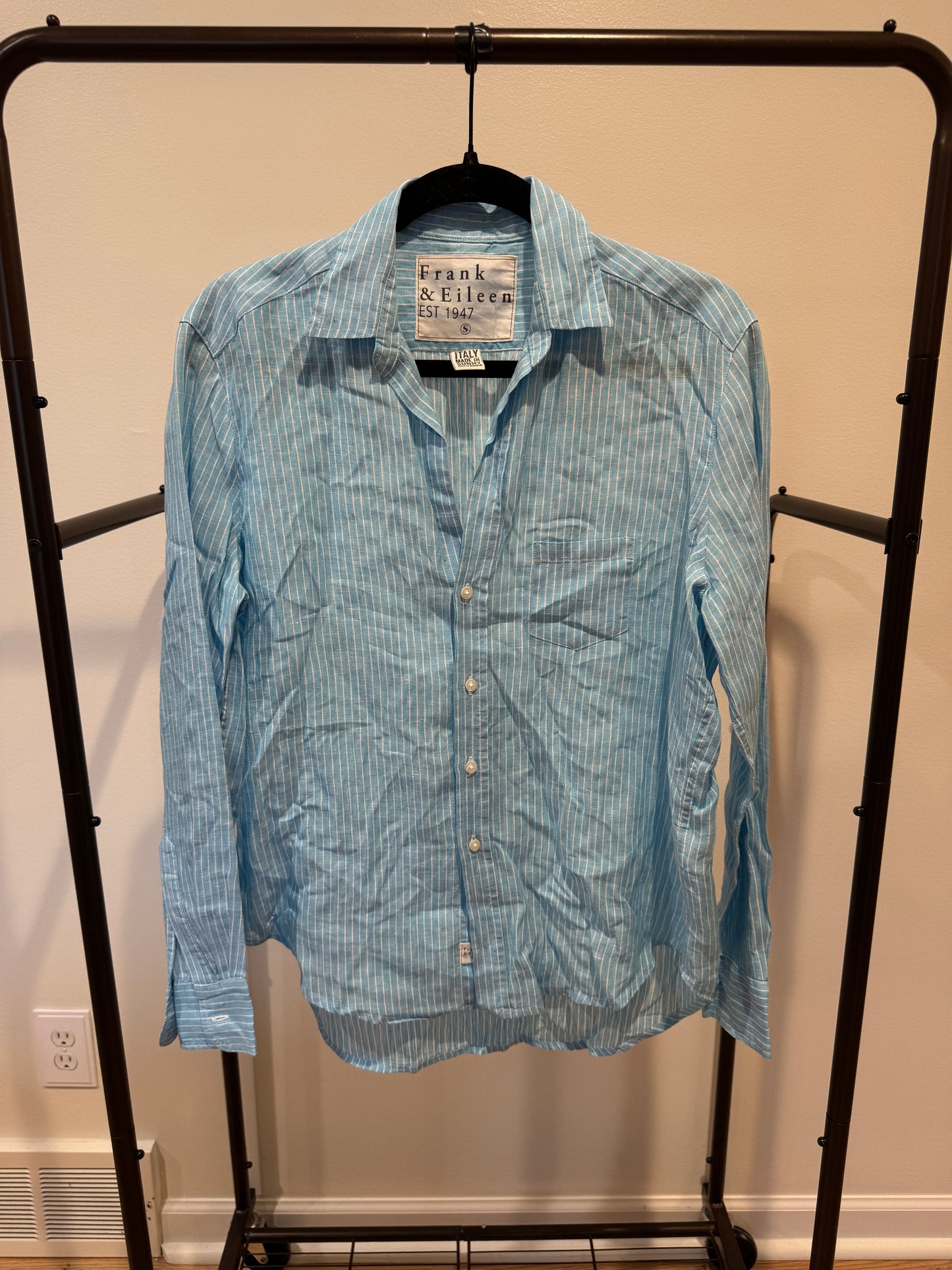 Frank and Eileen Eileen Stripe Linen Shirt in Turquoise size S