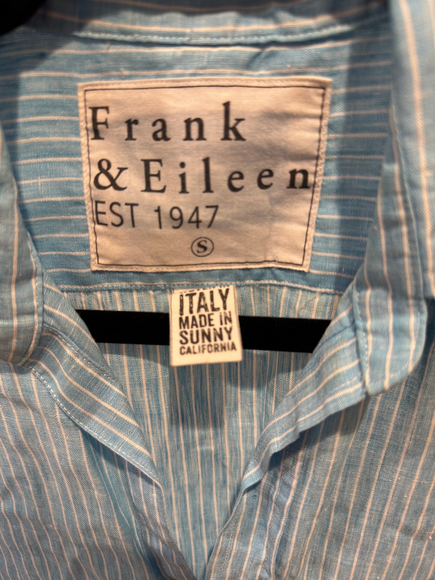 Frank and Eileen Eileen Stripe Linen Shirt in Turquoise size S