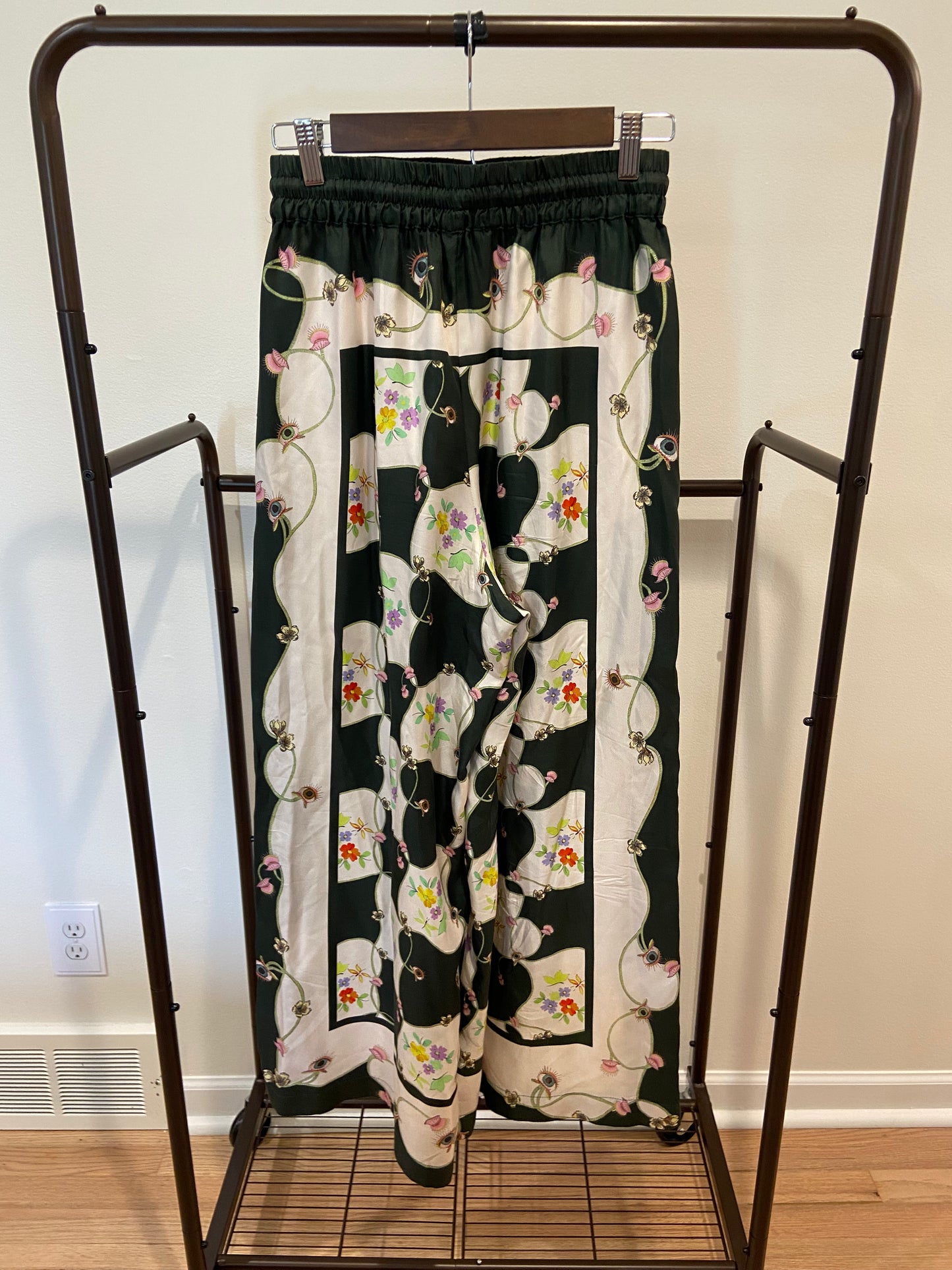 Alemais Venus Printed Silk-Twill Wide-Leg Pants size 4