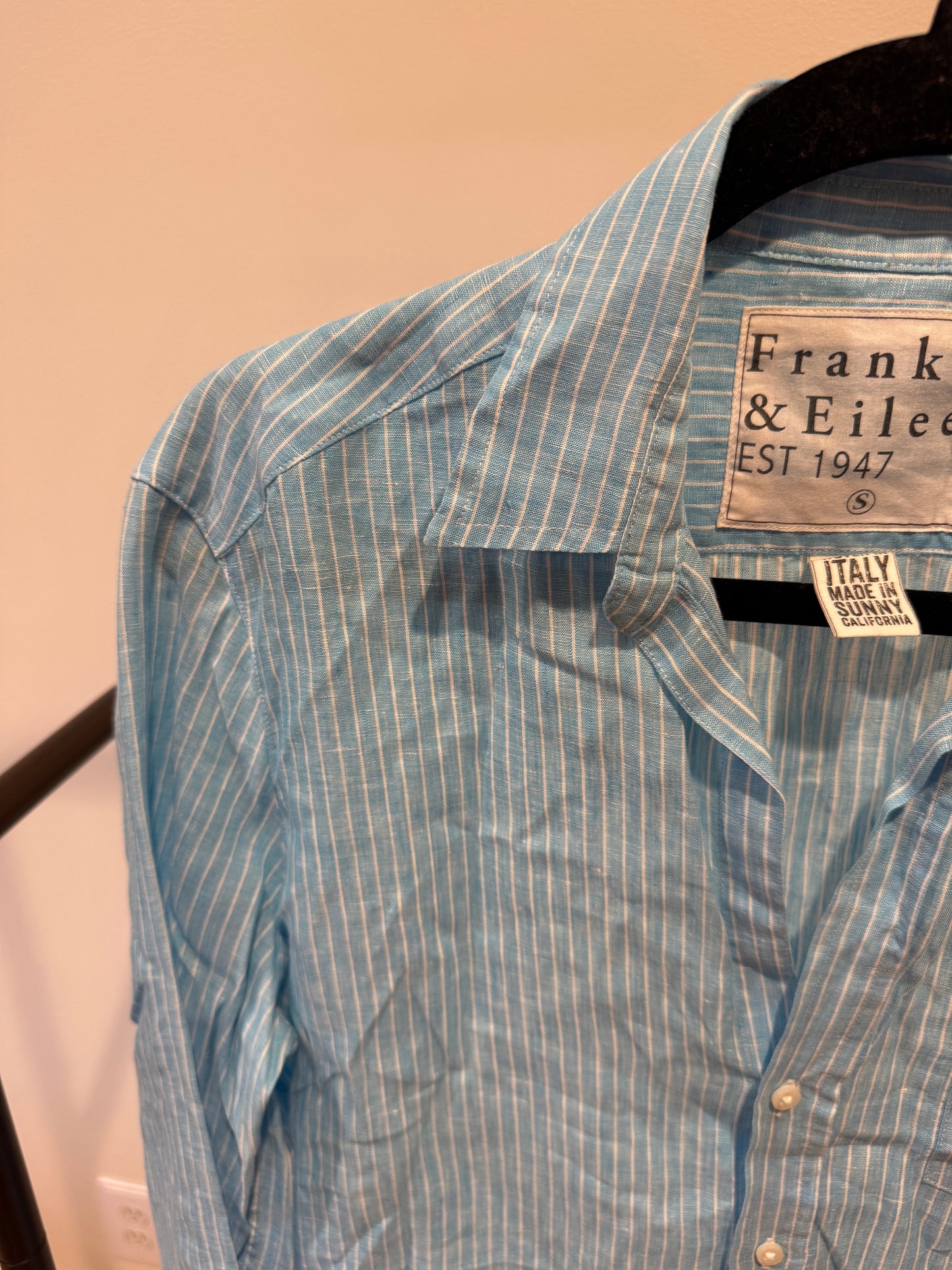 Frank and Eileen Eileen Stripe Linen Shirt in Turquoise size S