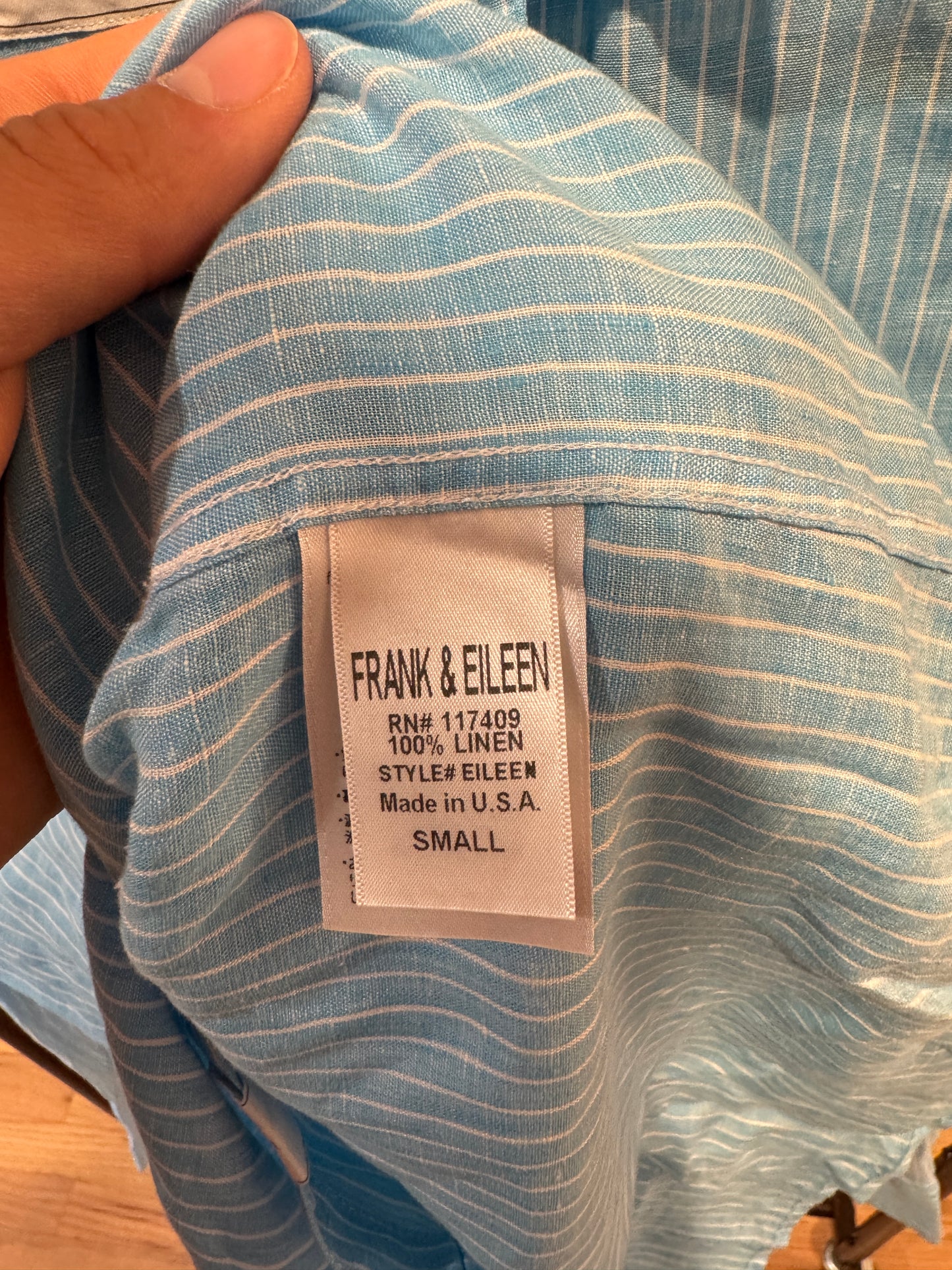 Frank and Eileen Eileen Stripe Linen Shirt in Turquoise size S