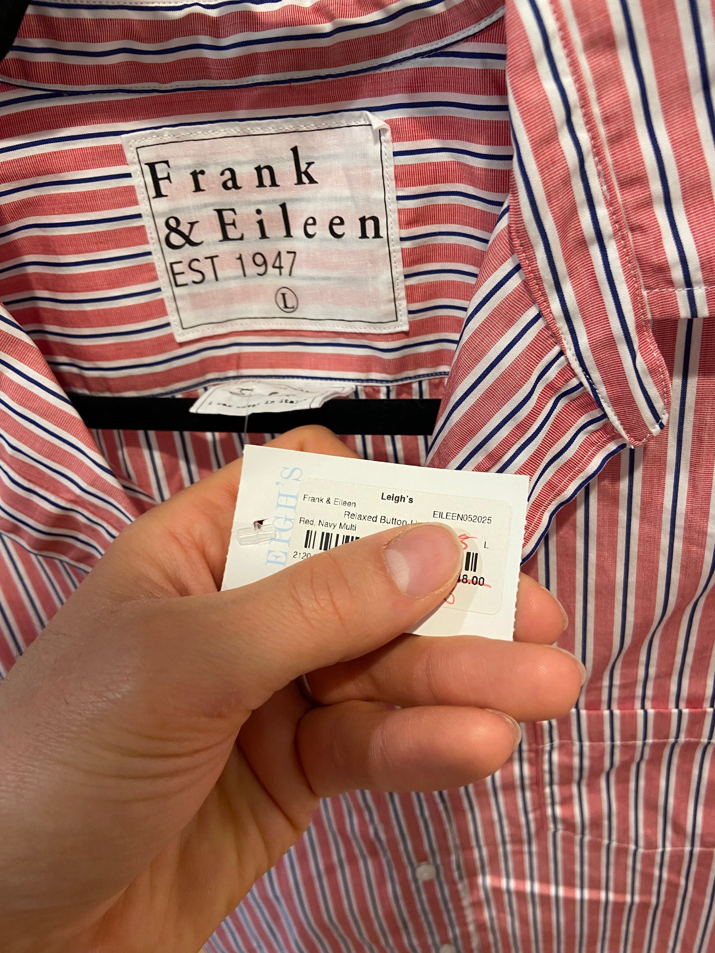 Frank & Eileen Eileen Button-Up Shirt Red Navy Multi Stripe size L