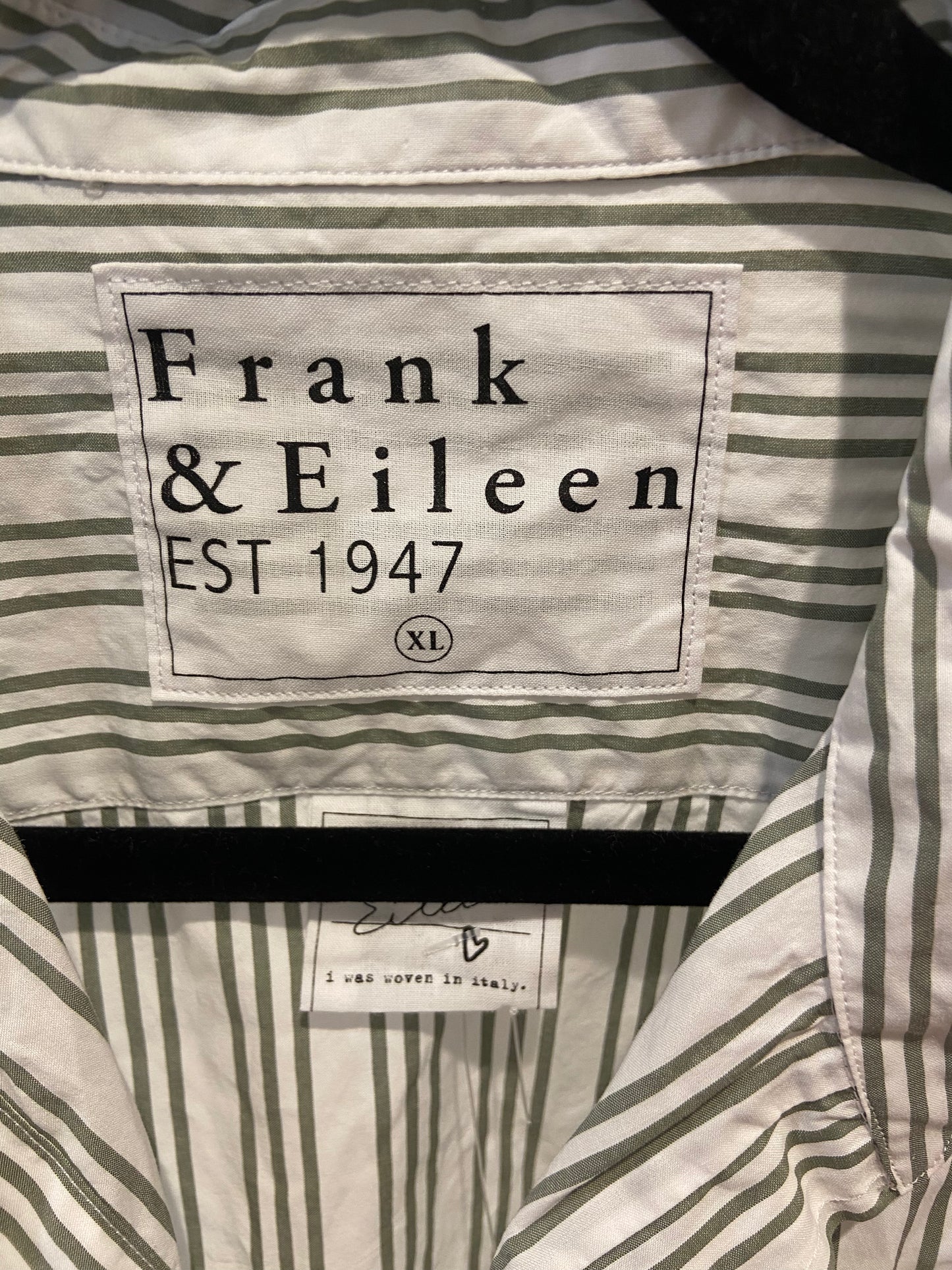 Frank & Eileen Eileen Relaxed Button Up Shirt in Army Green Beige Stripe size XL