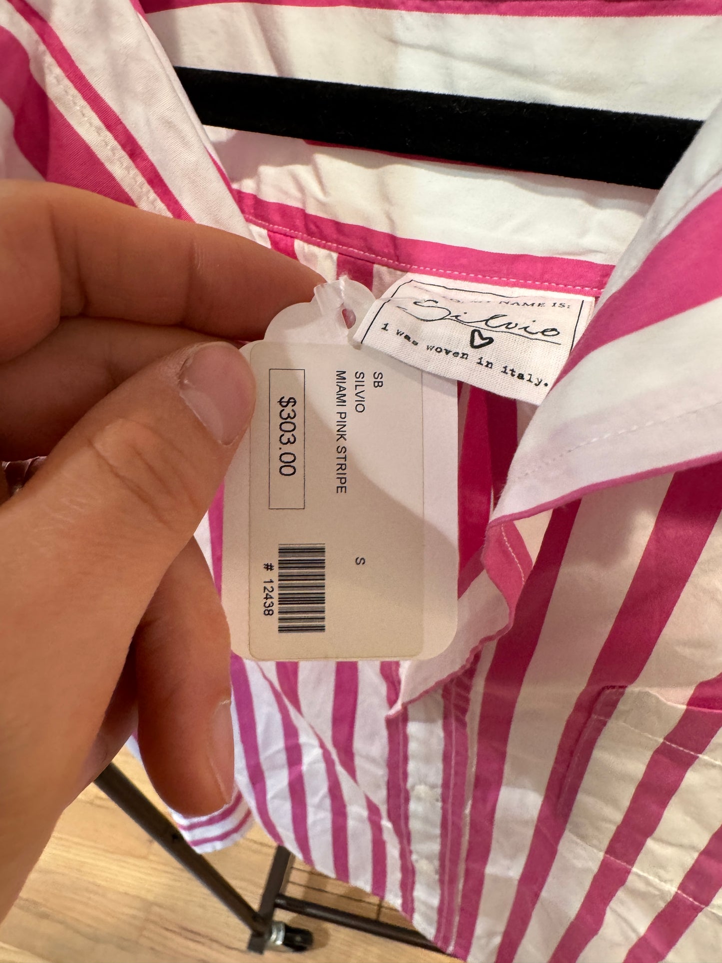 Frank and Eileen Silvio Striped Pink Button-Up Shirt size S