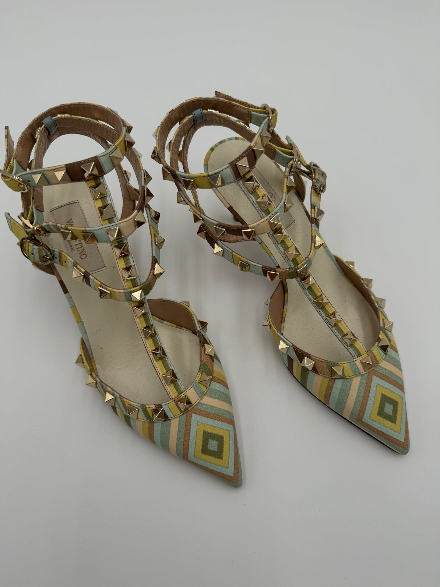 VALENTINO Nappa Native Couture 1975 Rockstud Ankle Strap Pumps size 37.5