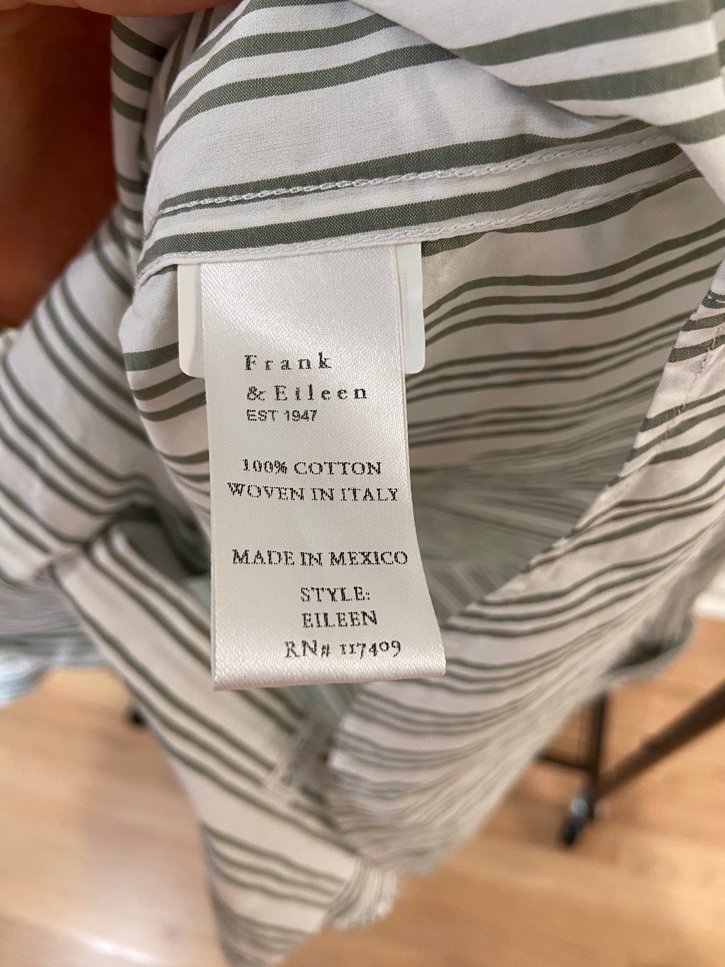 Frank & Eileen Eileen Relaxed Button Up Shirt in Army Green Beige Stripe size XL