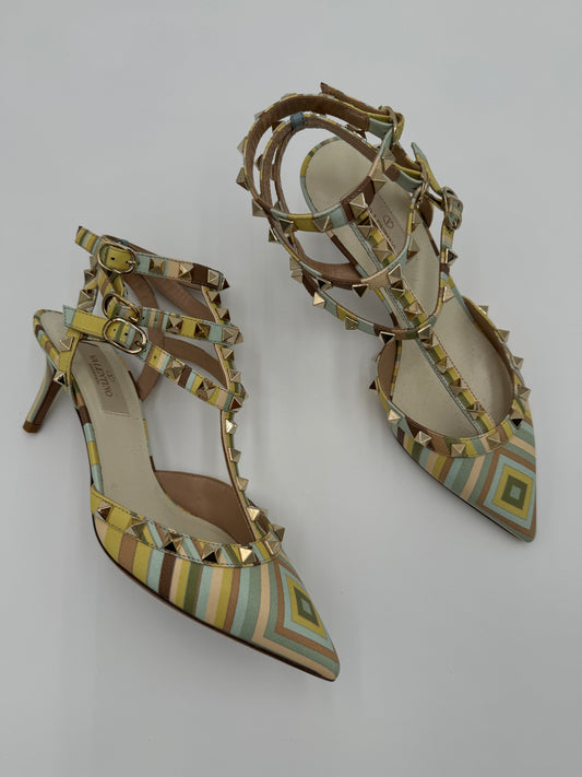 VALENTINO Nappa Native Couture 1975 Rockstud Ankle Strap Pumps size 37.5