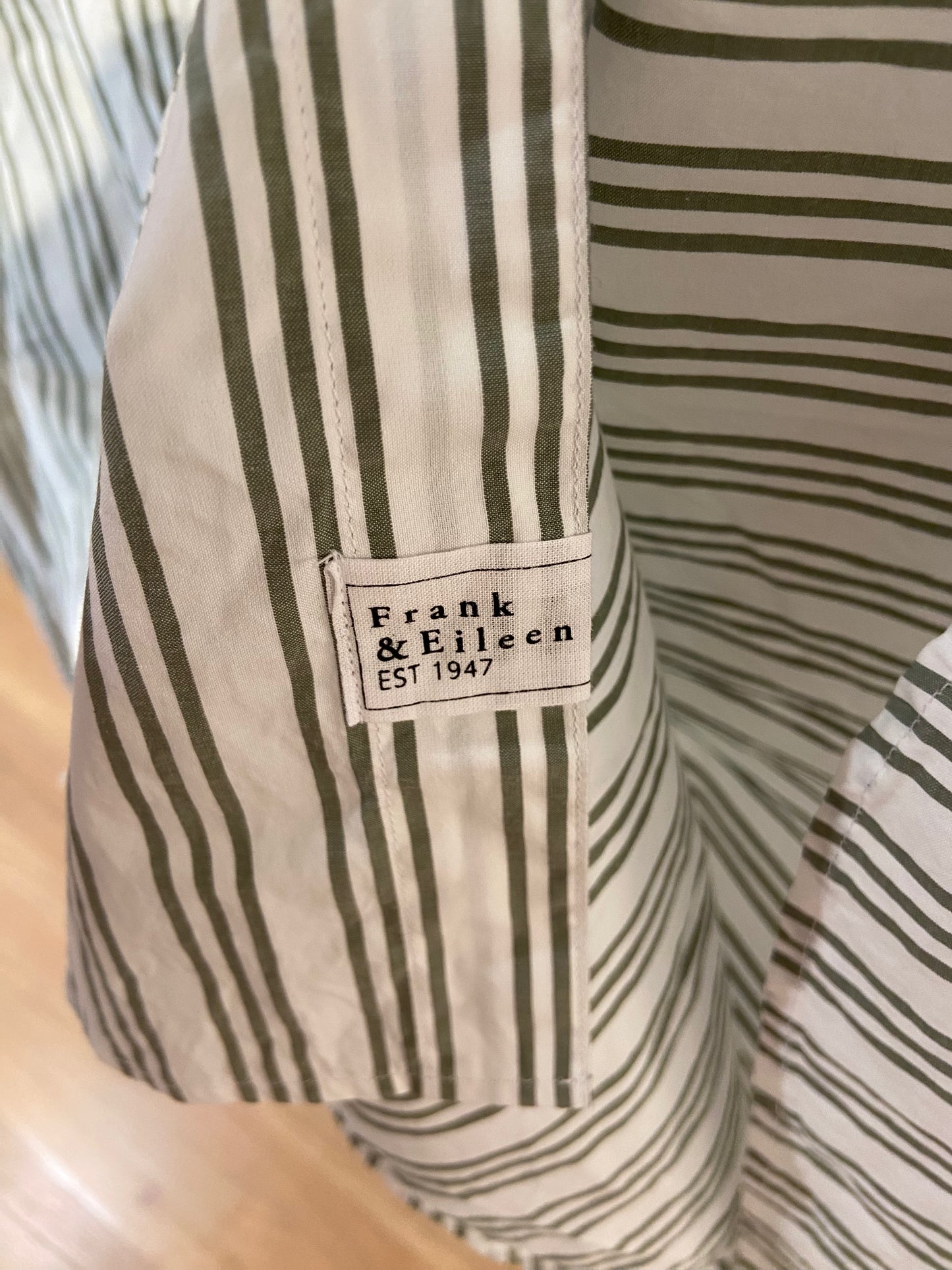 Frank & Eileen Eileen Relaxed Button Up Shirt in Army Green Beige Stripe size XL