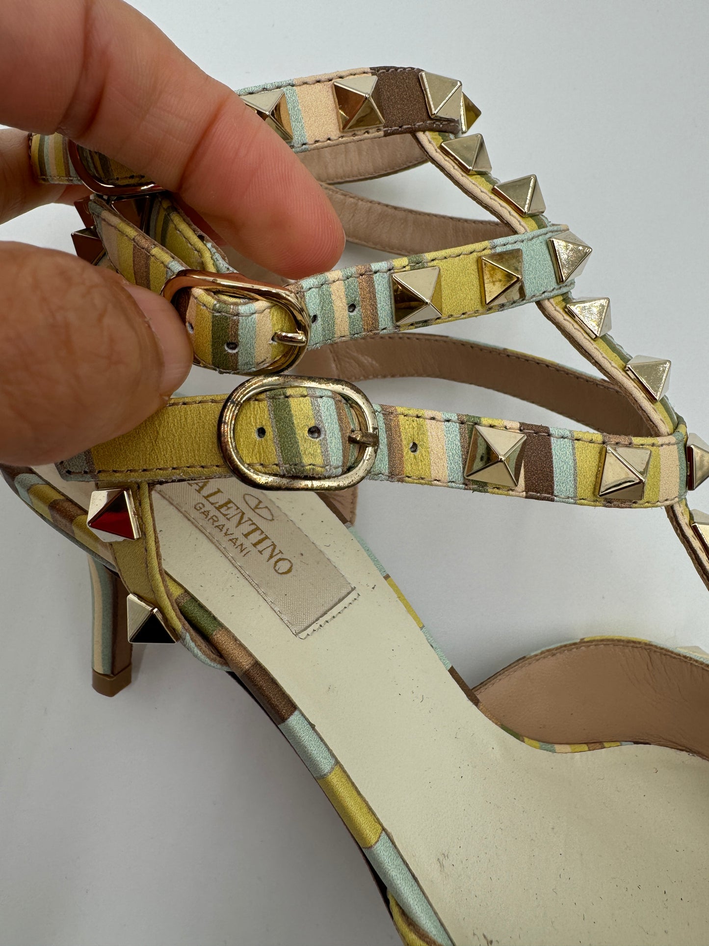 VALENTINO Nappa Native Couture 1975 Rockstud Ankle Strap Pumps size 37.5