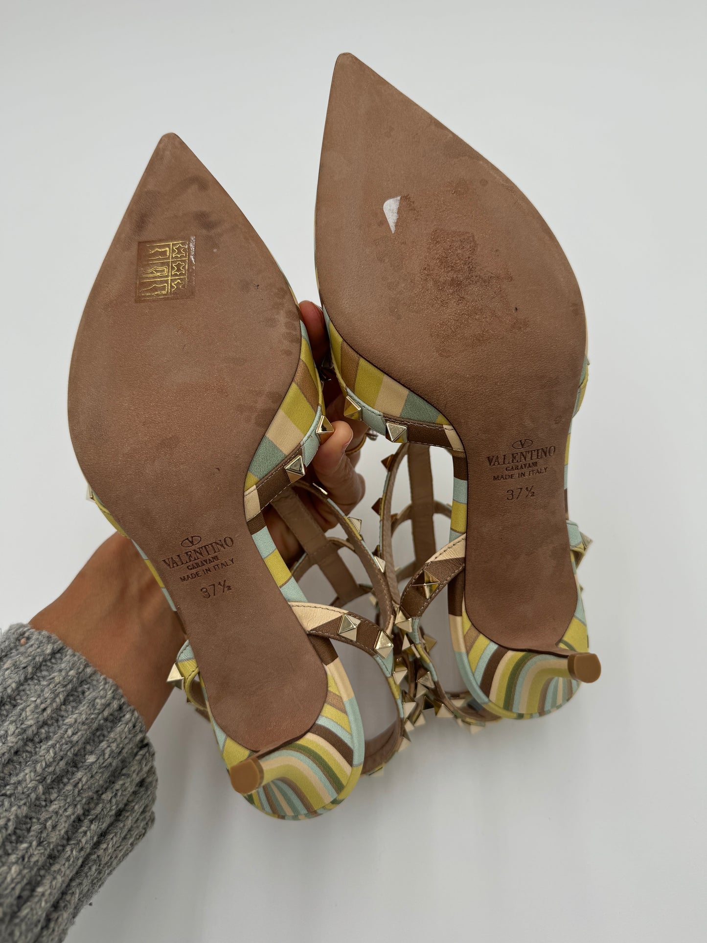 VALENTINO Nappa Native Couture 1975 Rockstud Ankle Strap Pumps size 37.5