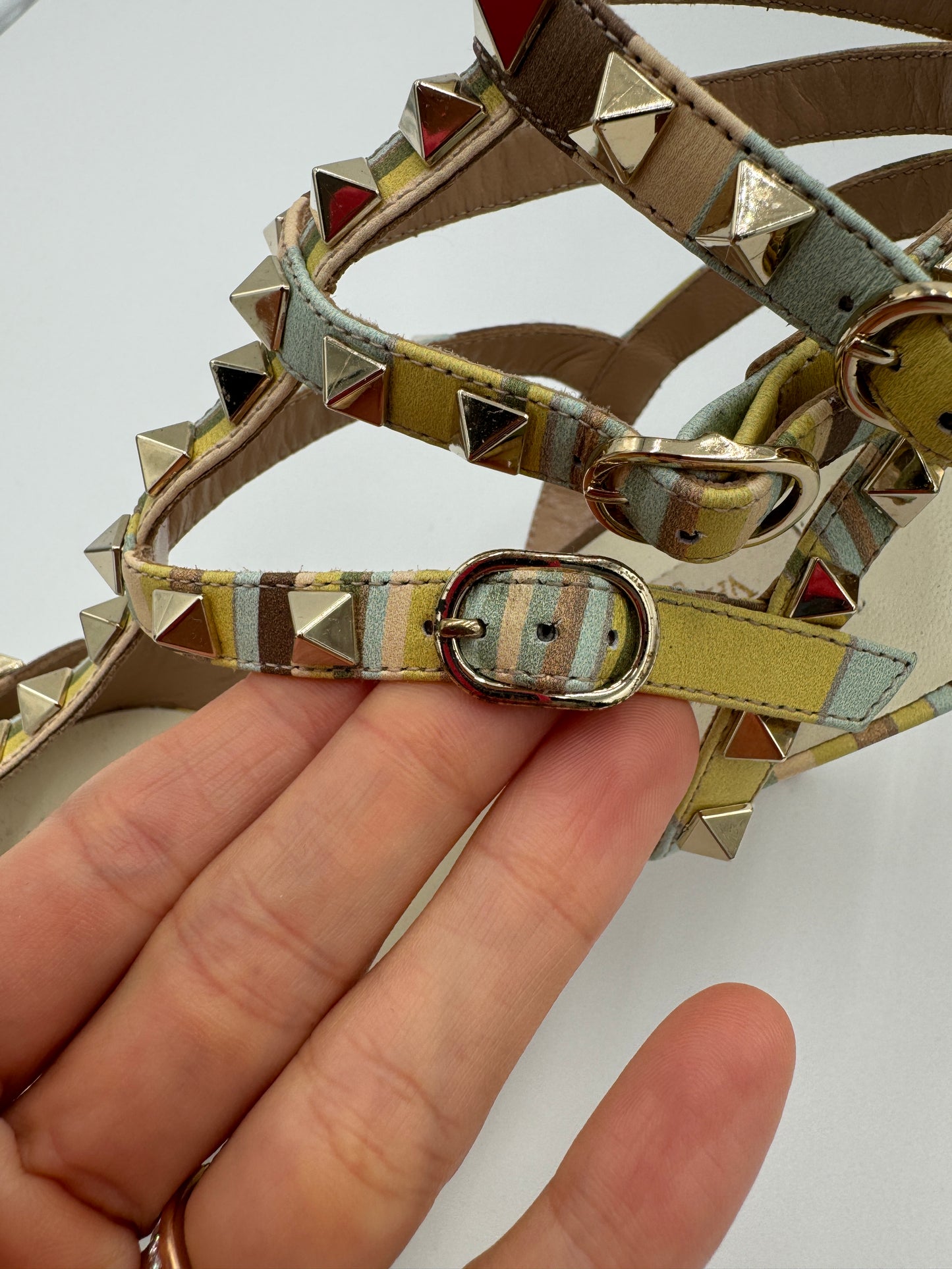 VALENTINO Nappa Native Couture 1975 Rockstud Ankle Strap Pumps size 37.5
