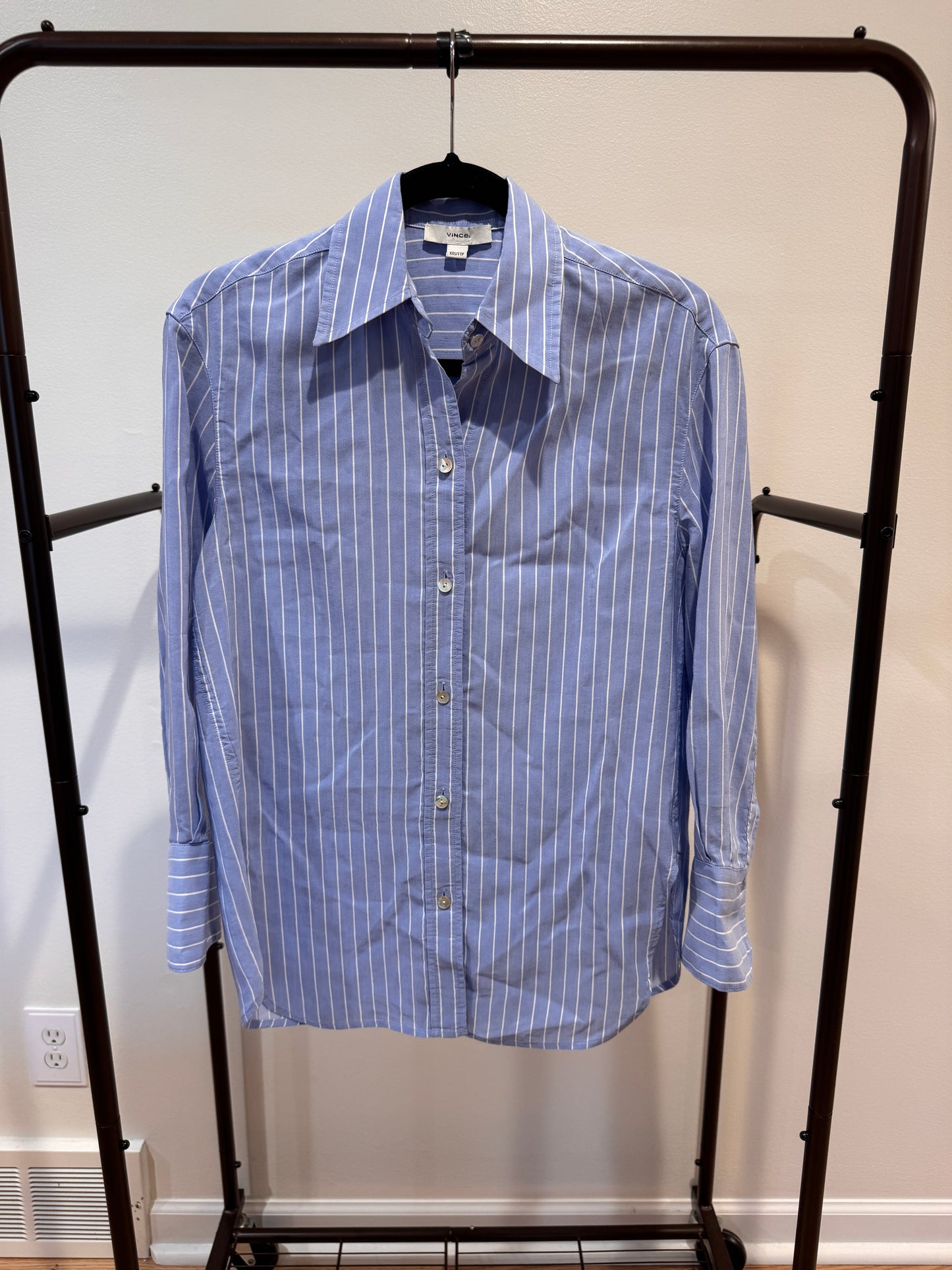 Vince Pinstriped Linen Blend Shirt size XXS
