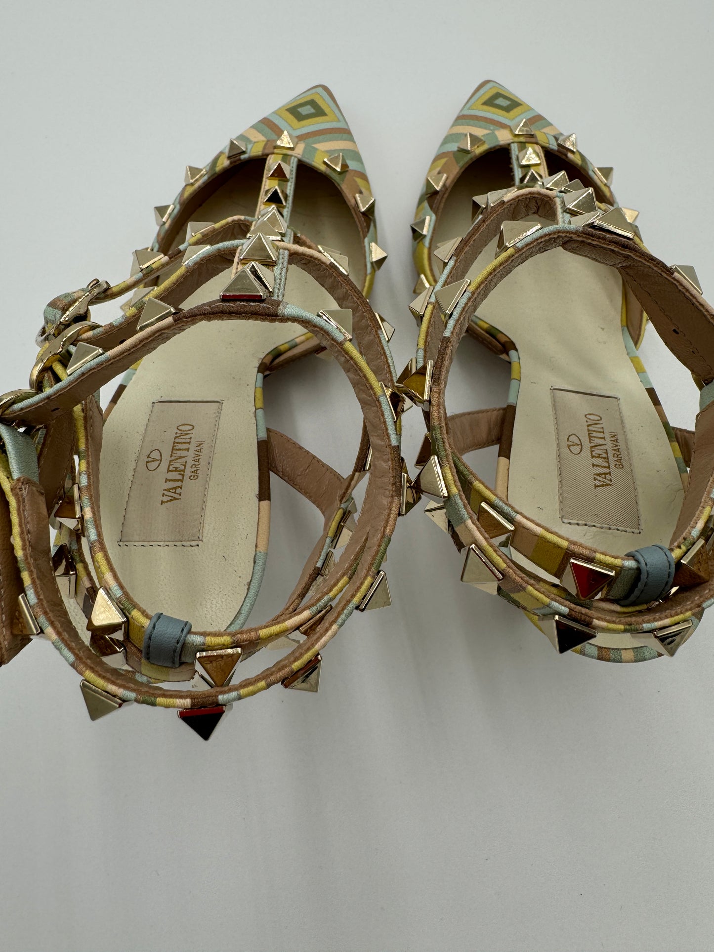 VALENTINO Nappa Native Couture 1975 Rockstud Ankle Strap Pumps size 37.5