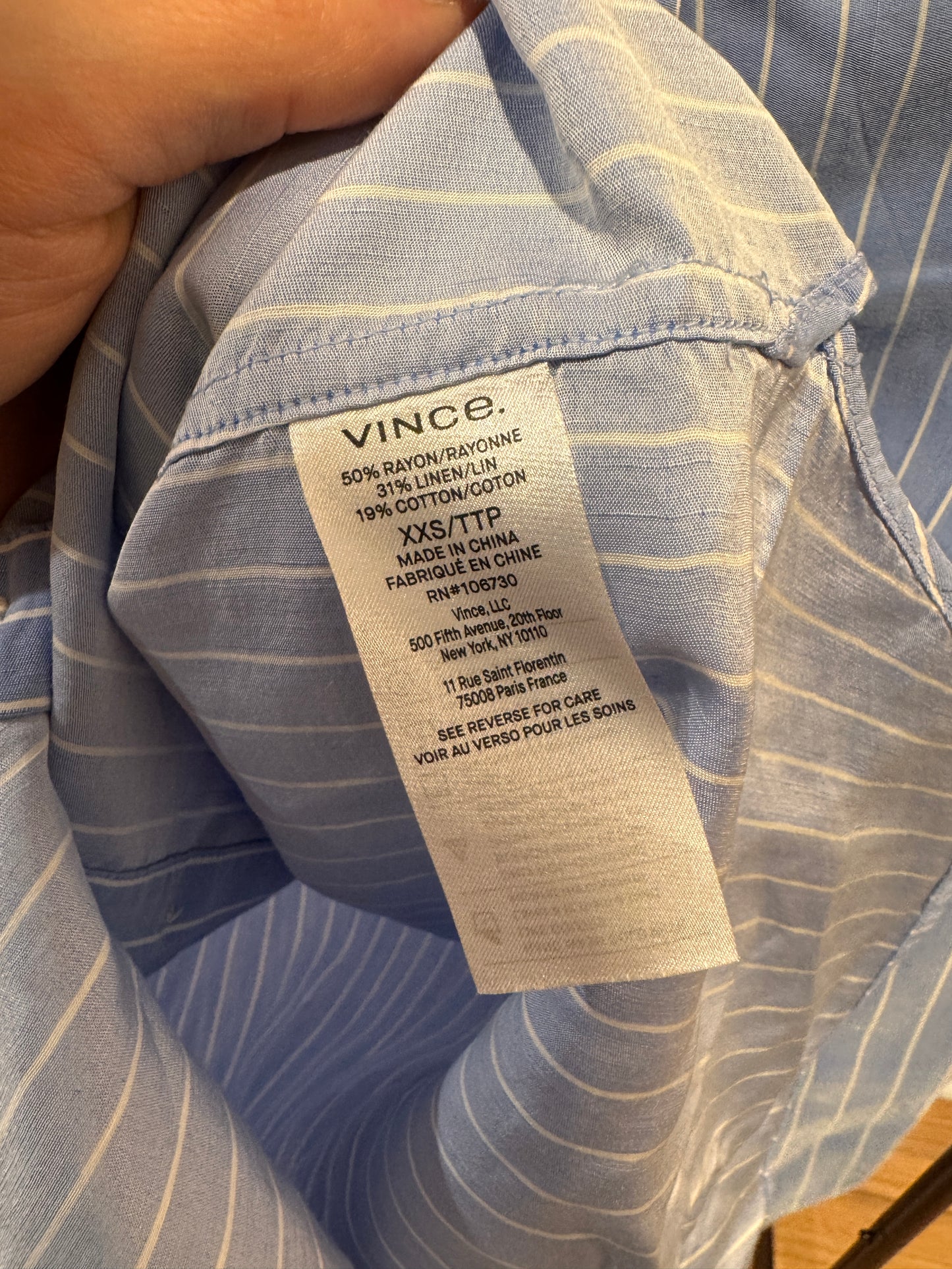 Vince Pinstriped Linen Blend Shirt size XXS