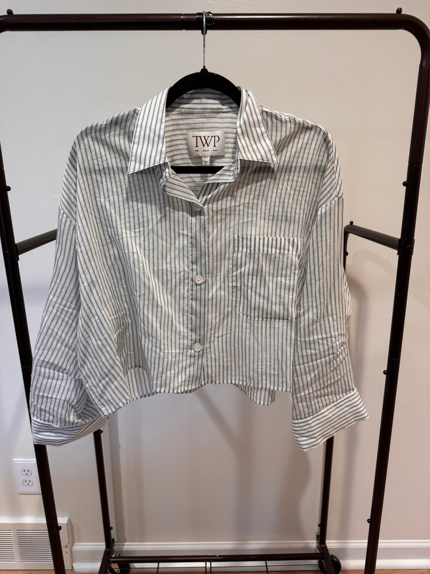 TWP Next Ex Shirt Cotton/Silk Harbor Gray Stripe size XS/S