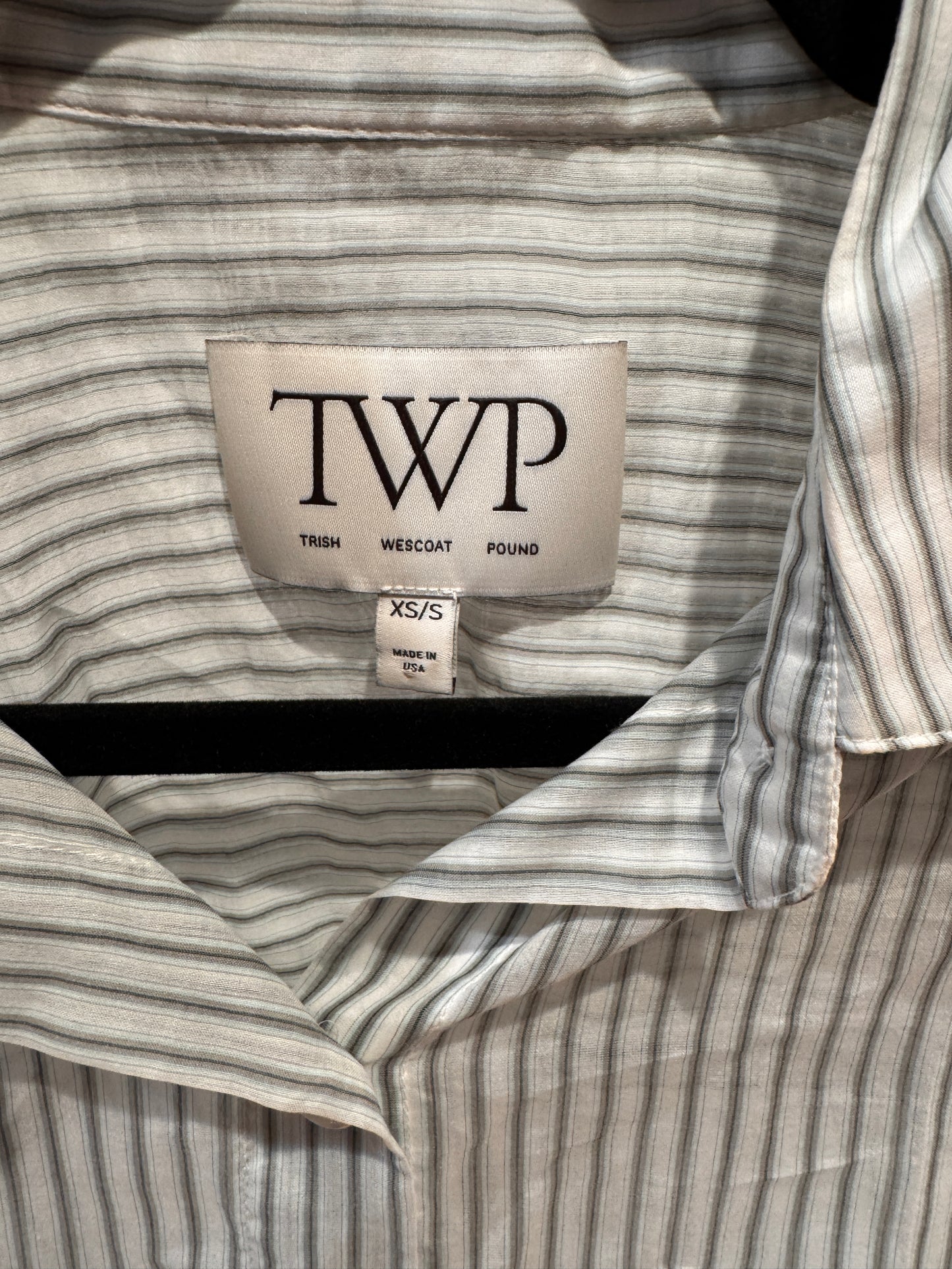 TWP Next Ex Shirt Cotton/Silk Harbor Gray Stripe size XS/S