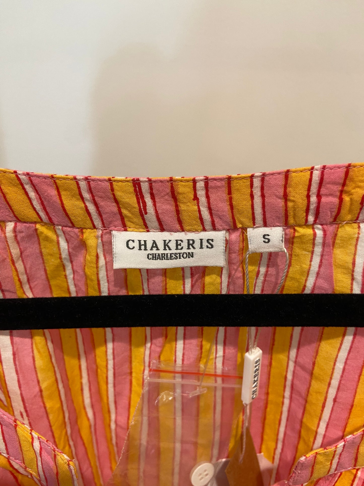 Chakeris Orange Peach Stripe Puff Sleeve Dress size S