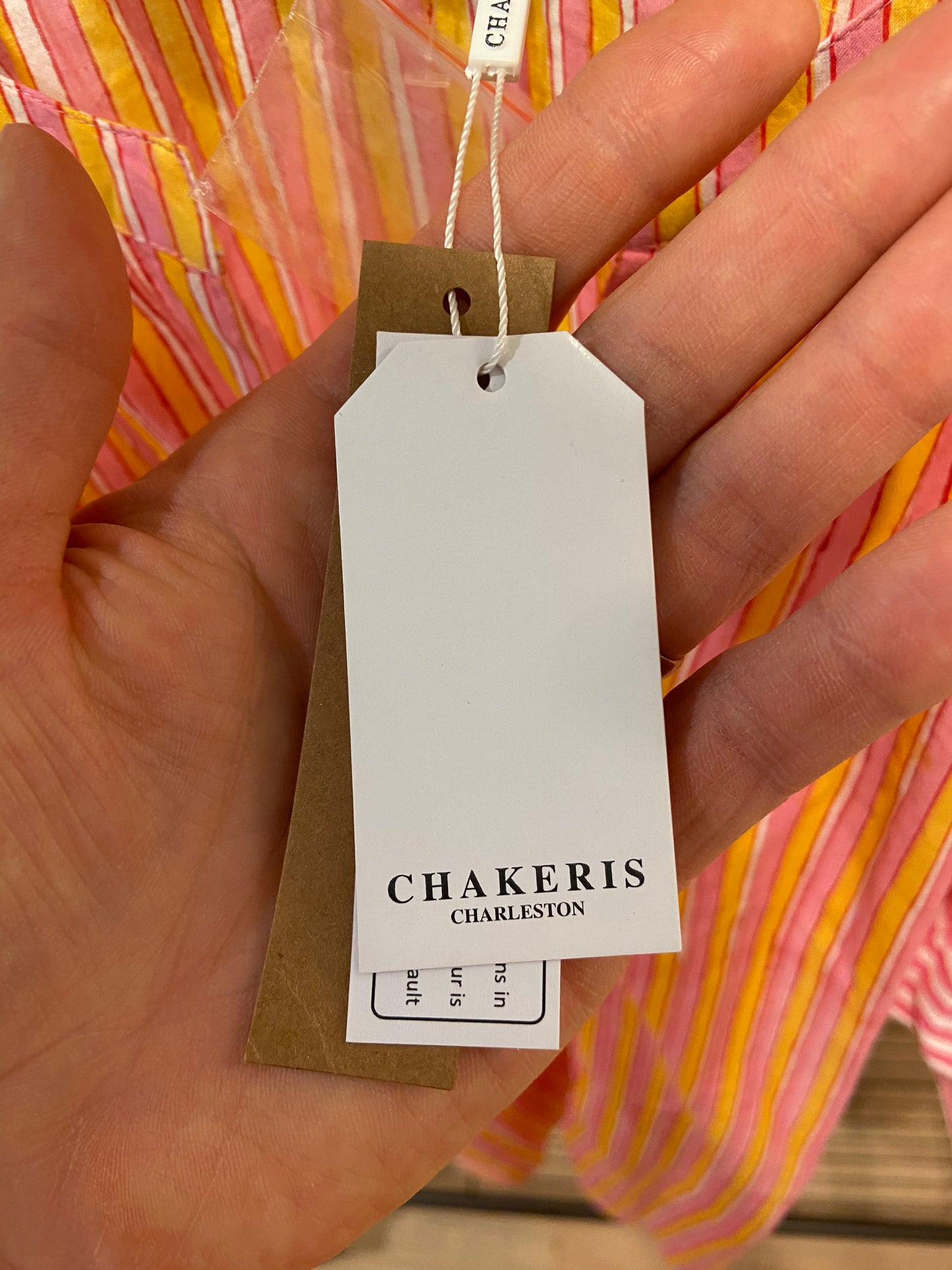 Chakeris Orange Peach Stripe Puff Sleeve Dress size S