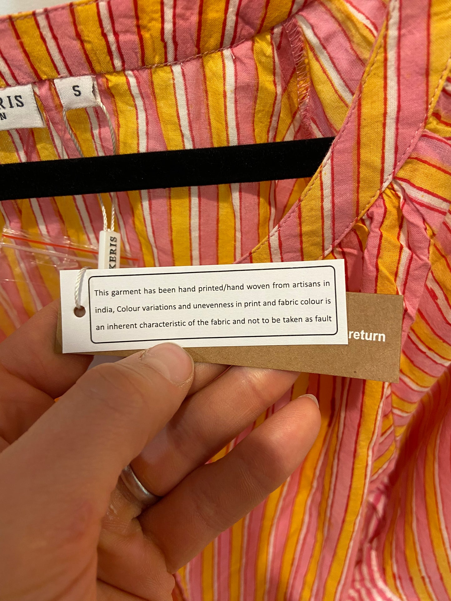 Chakeris Orange Peach Stripe Puff Sleeve Dress size S