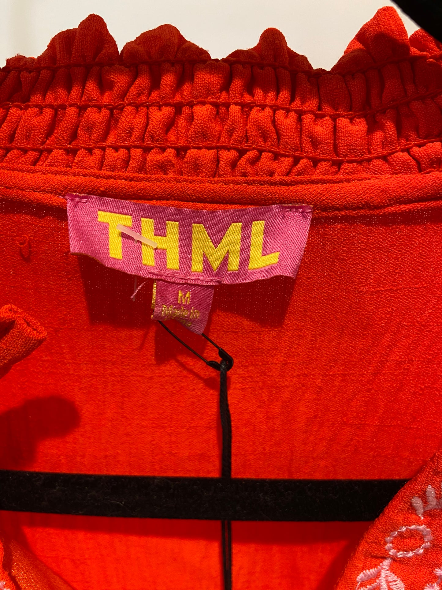 THML Embroidered Orange Puff Sleeve Top size M