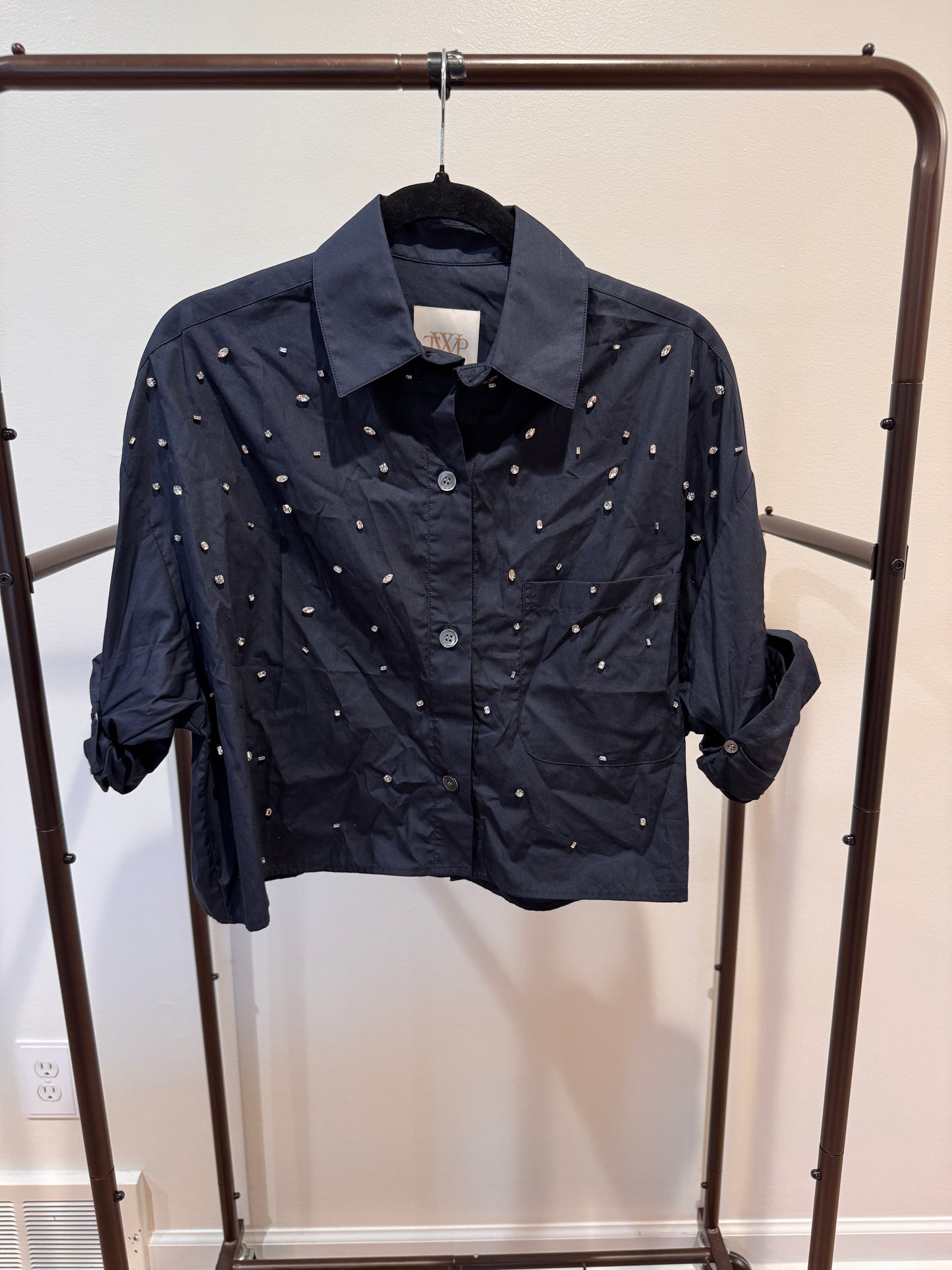 TWP Next EX Cropped Shirt in Navy Embellished size XS/S