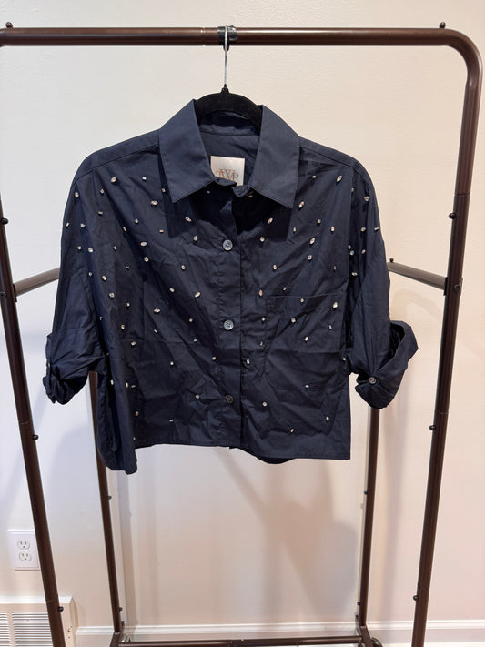 TWP Next EX Cropped Shirt in Navy Embellished size XS/S