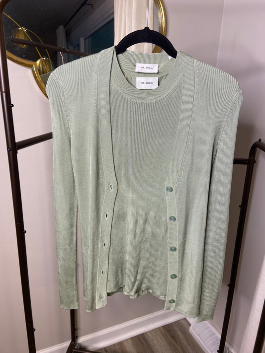St. John Rib Knit V-Neck Cardigan and Tank Top size XS