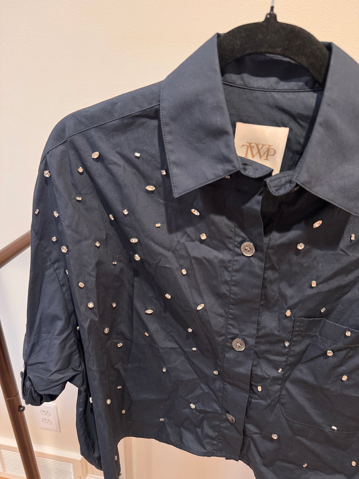 TWP Next EX Cropped Shirt in Navy Embellished size XS/S