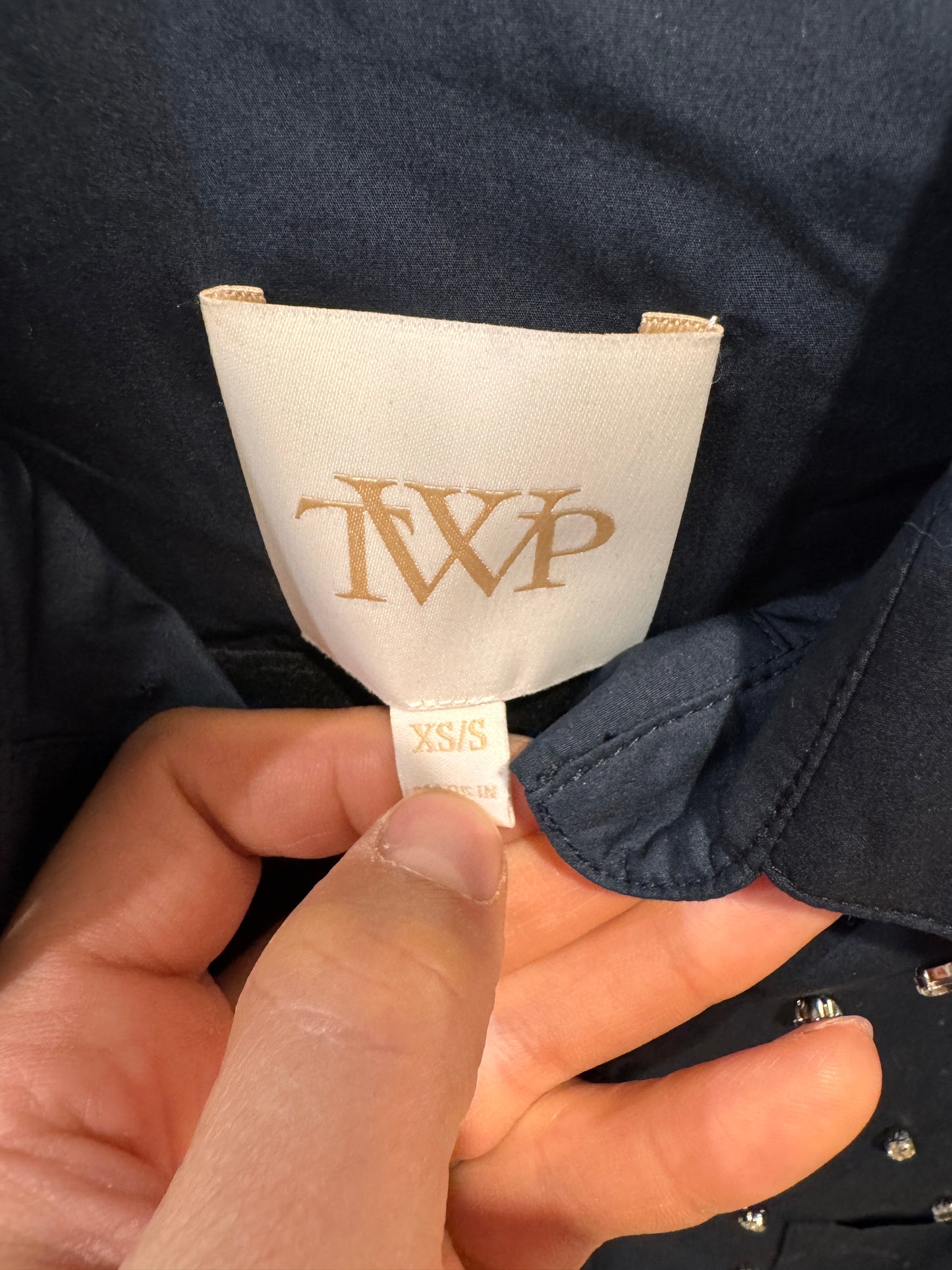TWP Next EX Cropped Shirt in Navy Embellished size XS/S