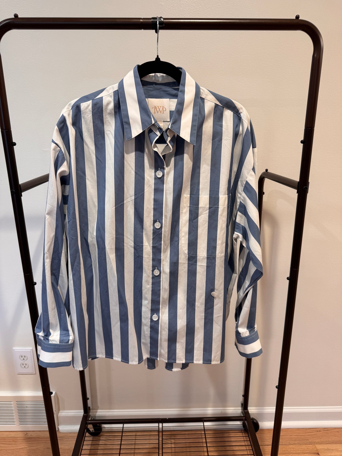 TWP New Earl Shirt in Wider Stark Stripe Indigo size XS/S
