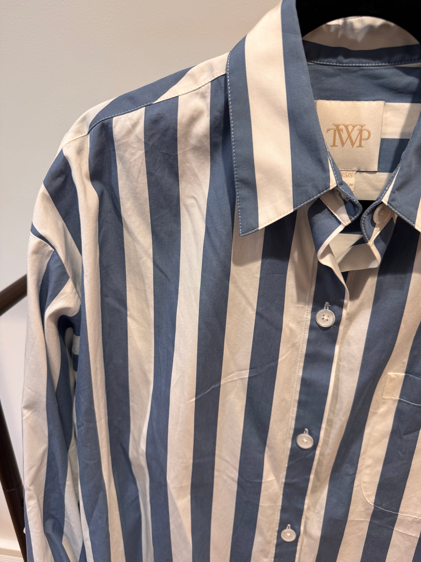 TWP New Earl Shirt in Wider Stark Stripe Indigo size XS/S