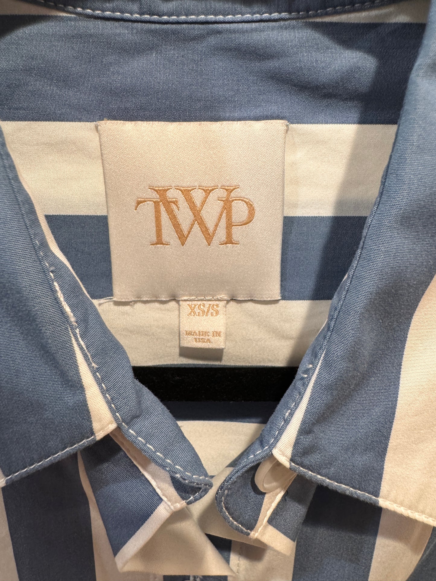 TWP New Earl Shirt in Wider Stark Stripe Indigo size XS/S