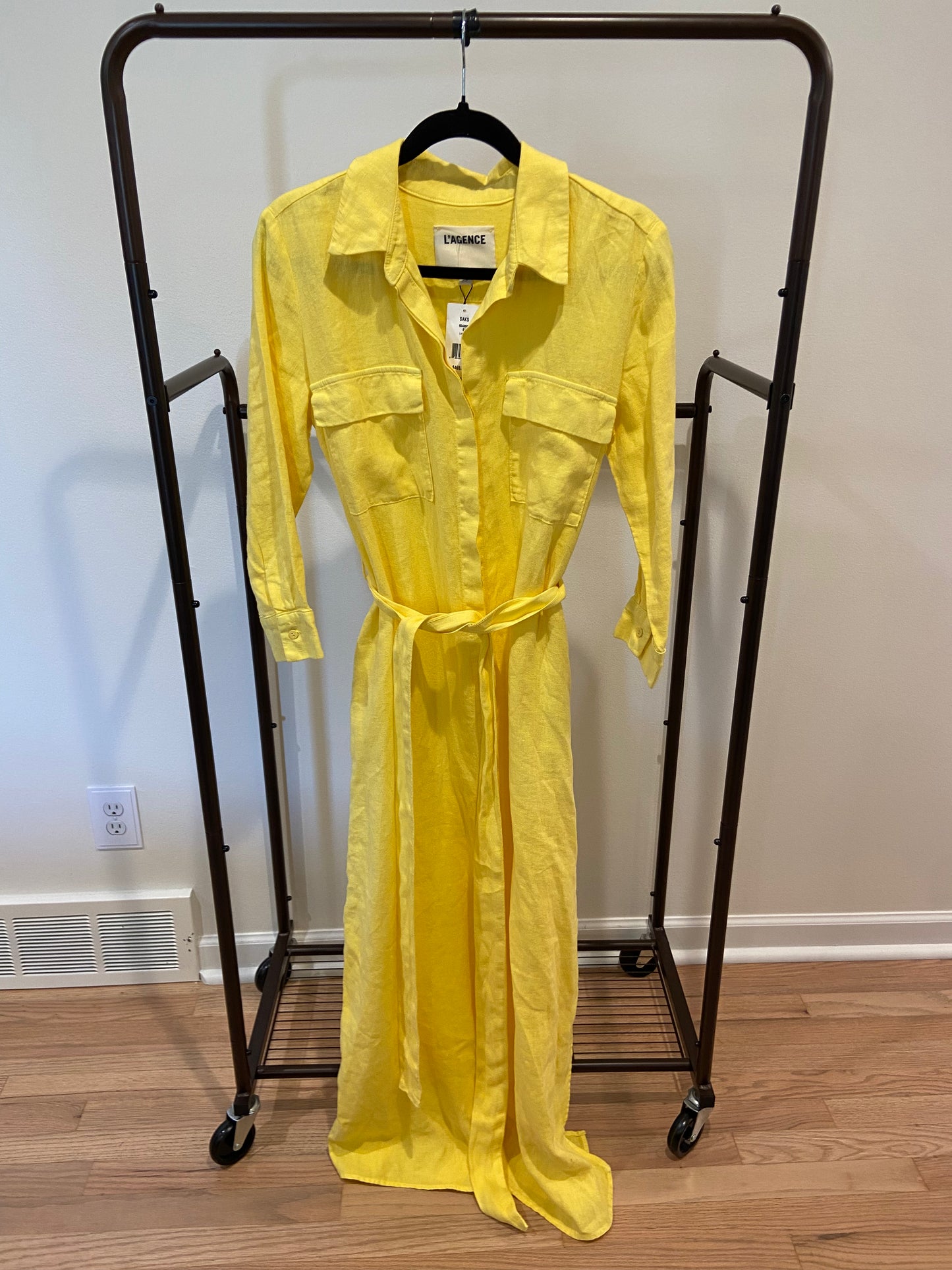 L'Agence Cameron Belted Linen Maxi Shirt Dress size S