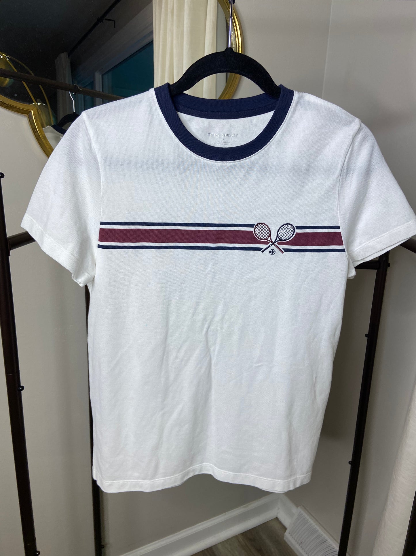 Tory Sport Racquet-Stripe Pique Top size S