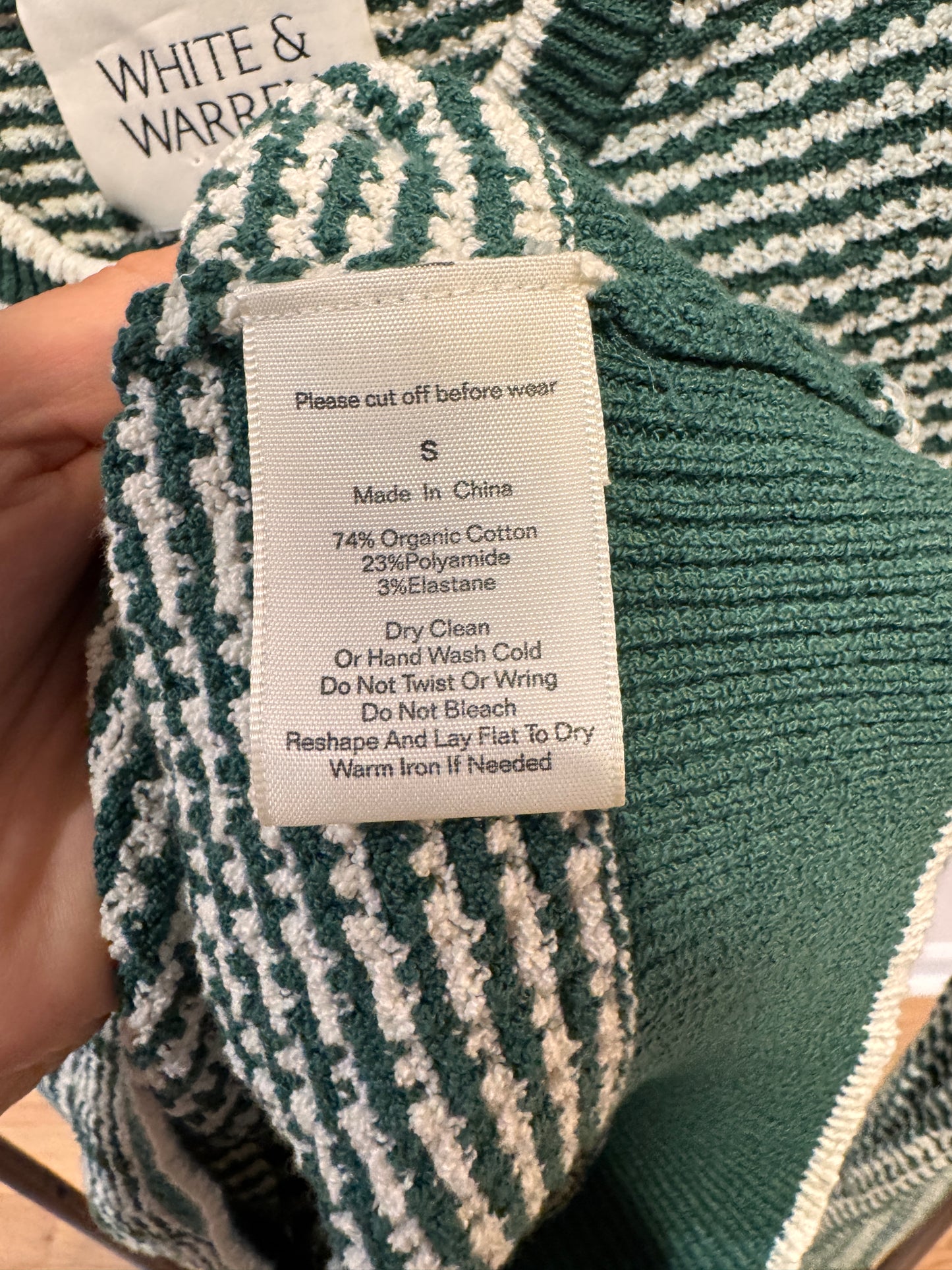 White + Warren Boucle Cardigan Ivy Green Stripe size S