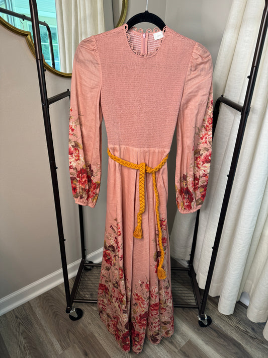 ZIMMERMANN Musk Floral Cassia Floral-Print Linen Cotton Midi Dress size 6