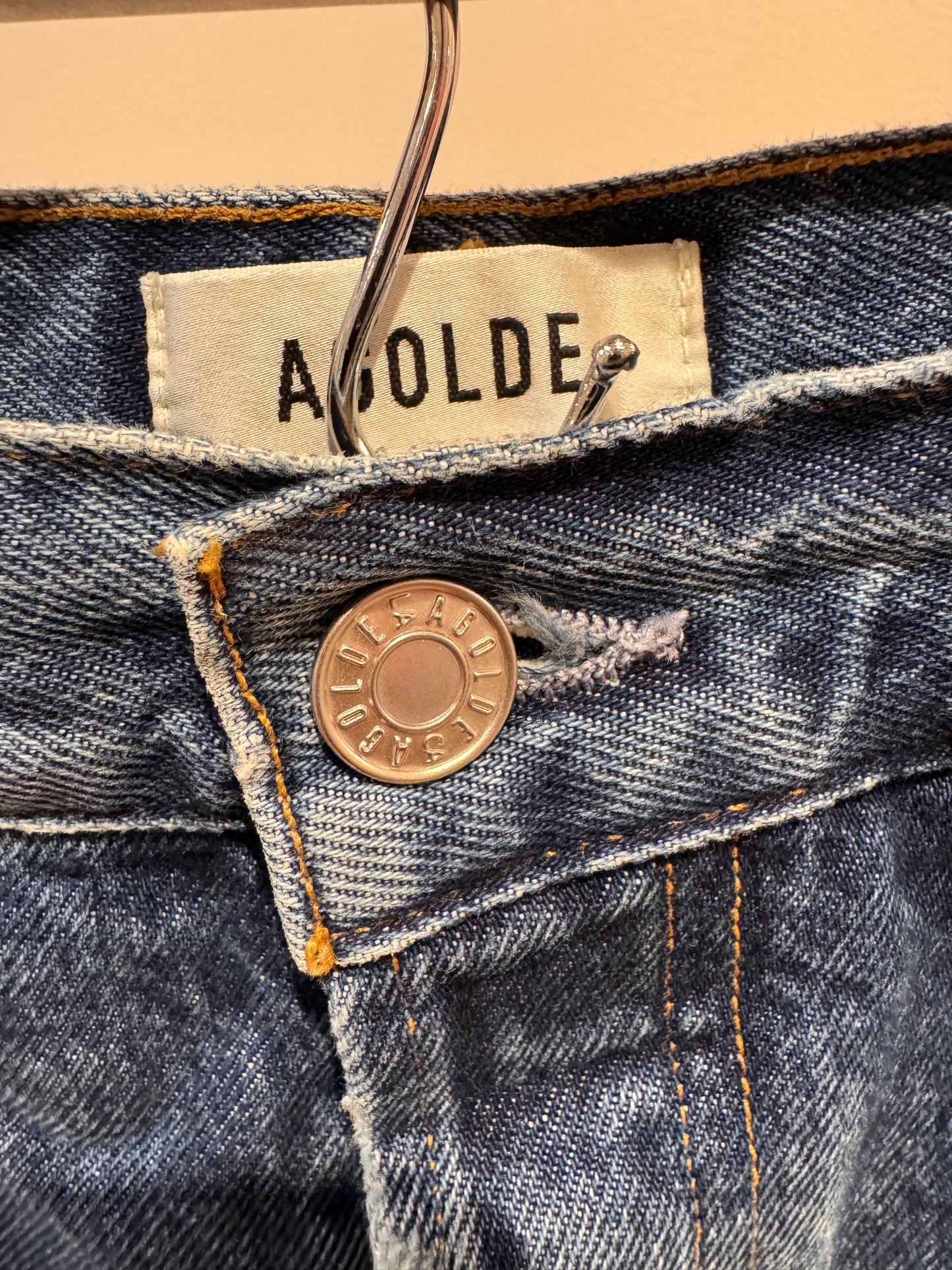 Agolde Parker Long Raw Hem Denim Shorts size 30