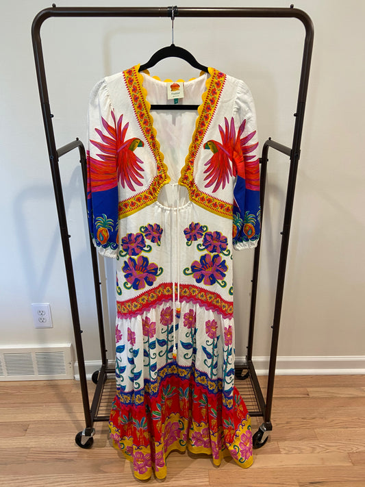 Farm Rio Vivid Garden Off White Maxi Dress size S
