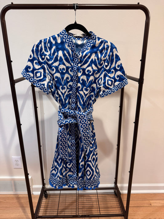 Alice and Olivia Lucy Roll Sleeve Mini Shirt Dress French Blue size 8
