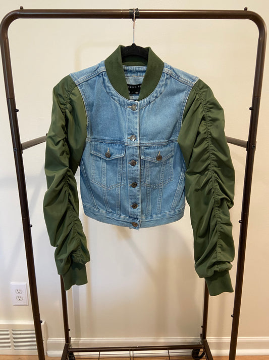 Veronica Beard Emelia Combo Jacket Denim Crop Bomber size S