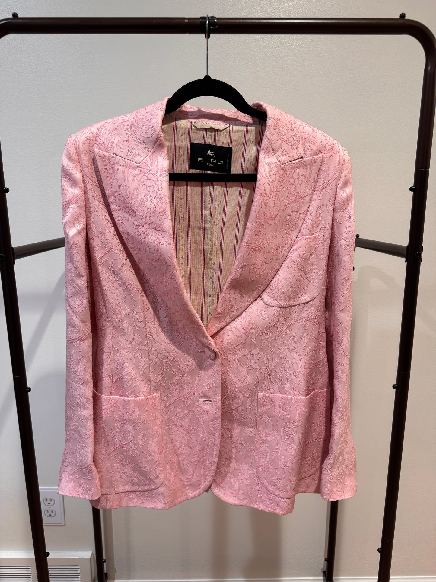 Etro Pink Jacquard Blazer Jacket size 44 US 8
