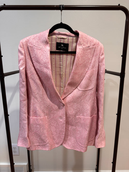Etro Pink Jacquard Blazer Jacket size 44 US 8