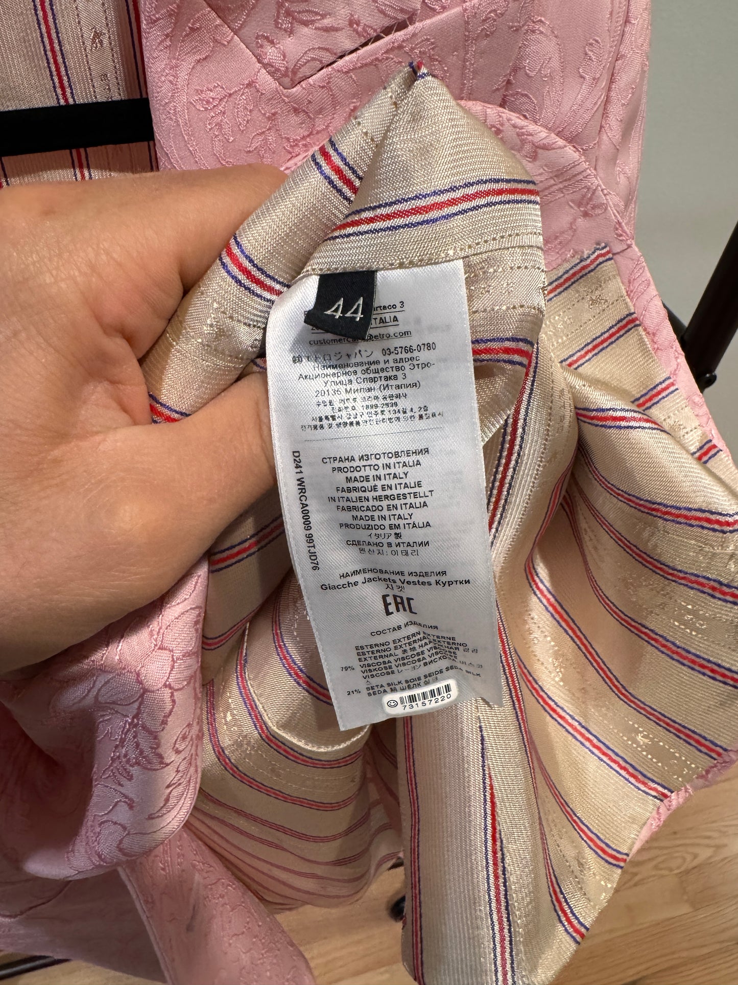Etro Pink Jacquard Blazer Jacket size 44 US 8
