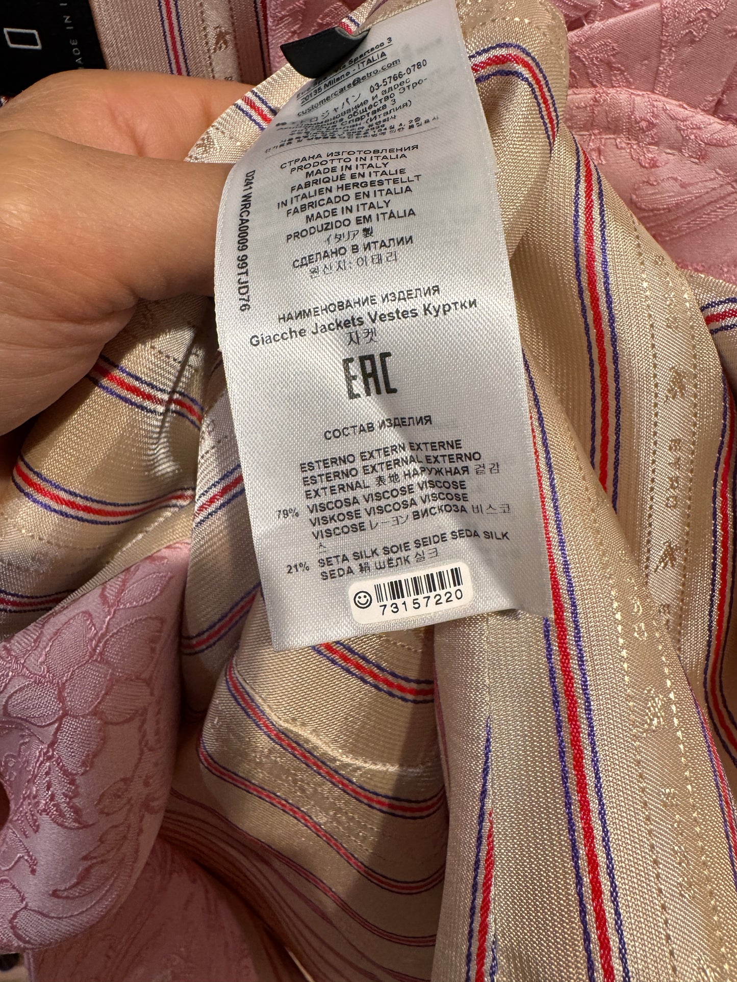 Etro Pink Jacquard Blazer Jacket size 44 US 8